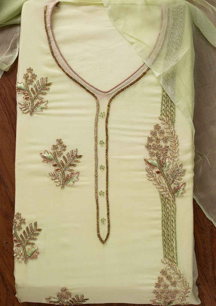 Pista Green Cutdana Semi Crepe Designer Unstitched Salwar Suit - koskii