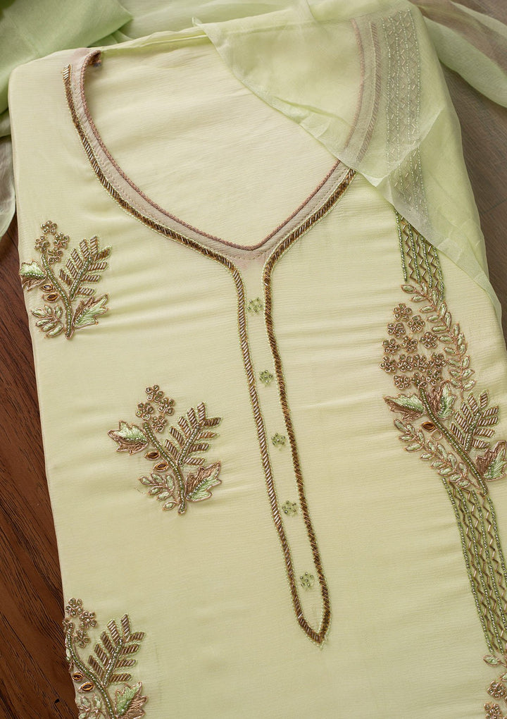 Pista Green Cutdana Semi Crepe Designer Unstitched Salwar Suit - koskii