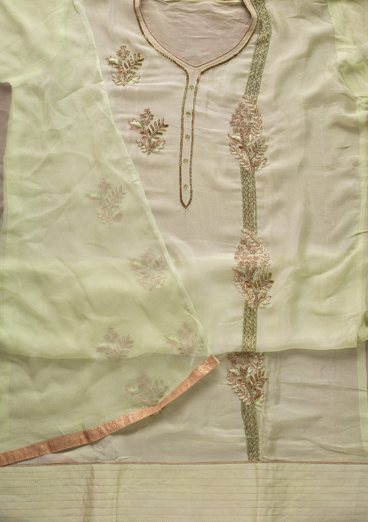 Pista Green Cutdana Semi Crepe Designer Unstitched Salwar Suit - koskii