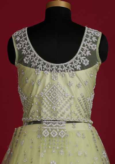 Pista Green Glitter Net Designer Lehenga - Koskii