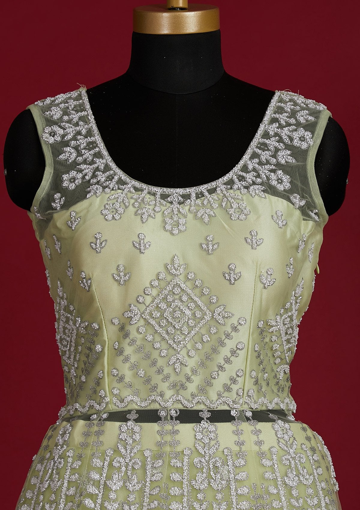 Pista Green Glitter Net Designer Lehenga - Koskii