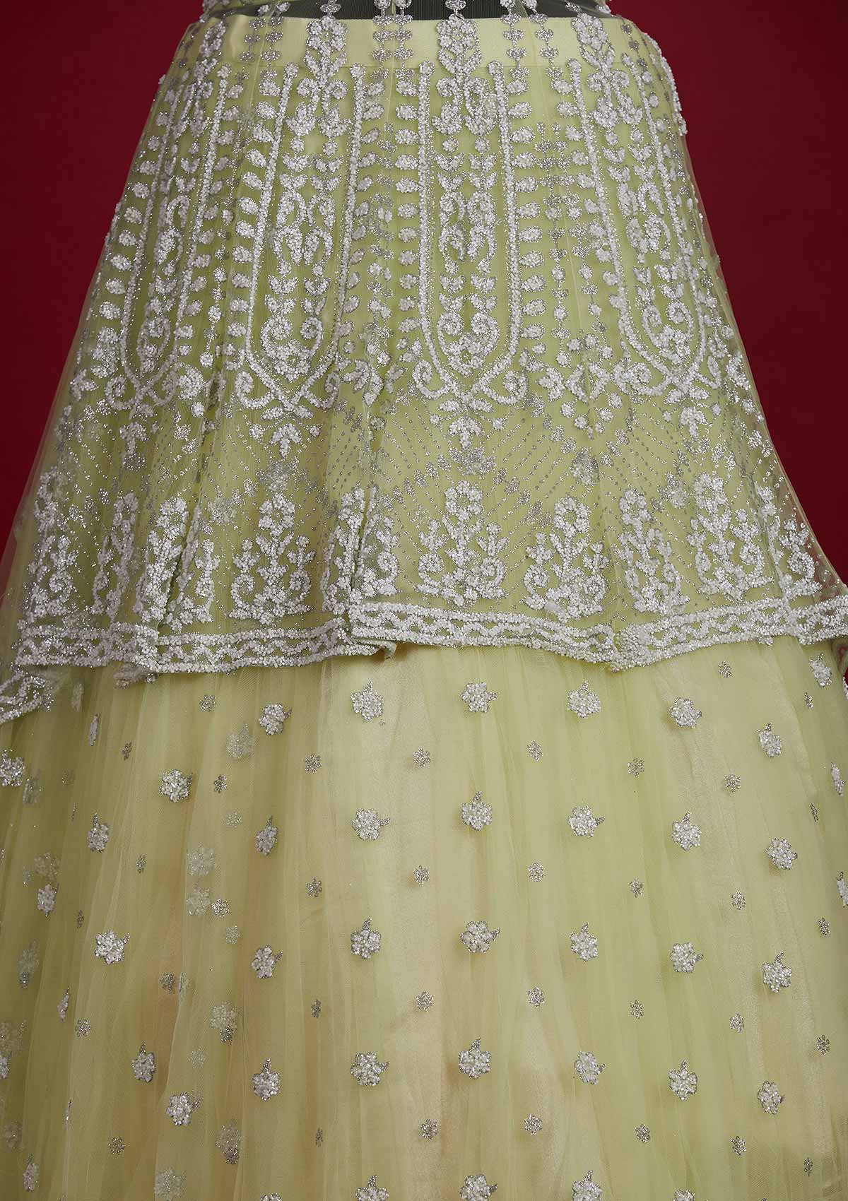 Pista Green Glitter Net Designer Lehenga - Koskii