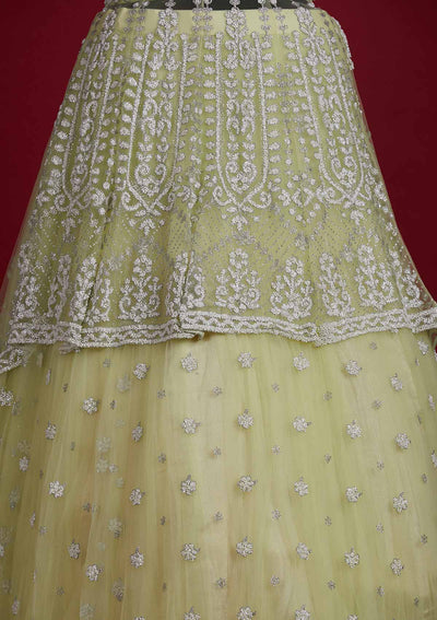 Pista Green Glitter Net Designer Lehenga - Koskii