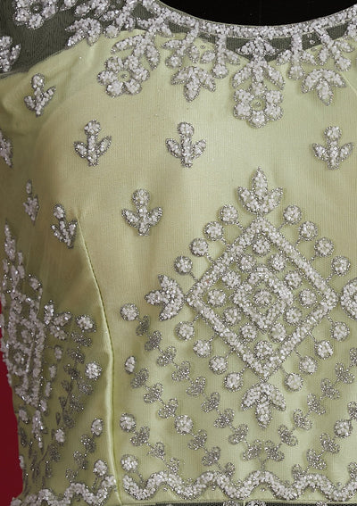 Pista Green Glitter Net Designer Lehenga - Koskii