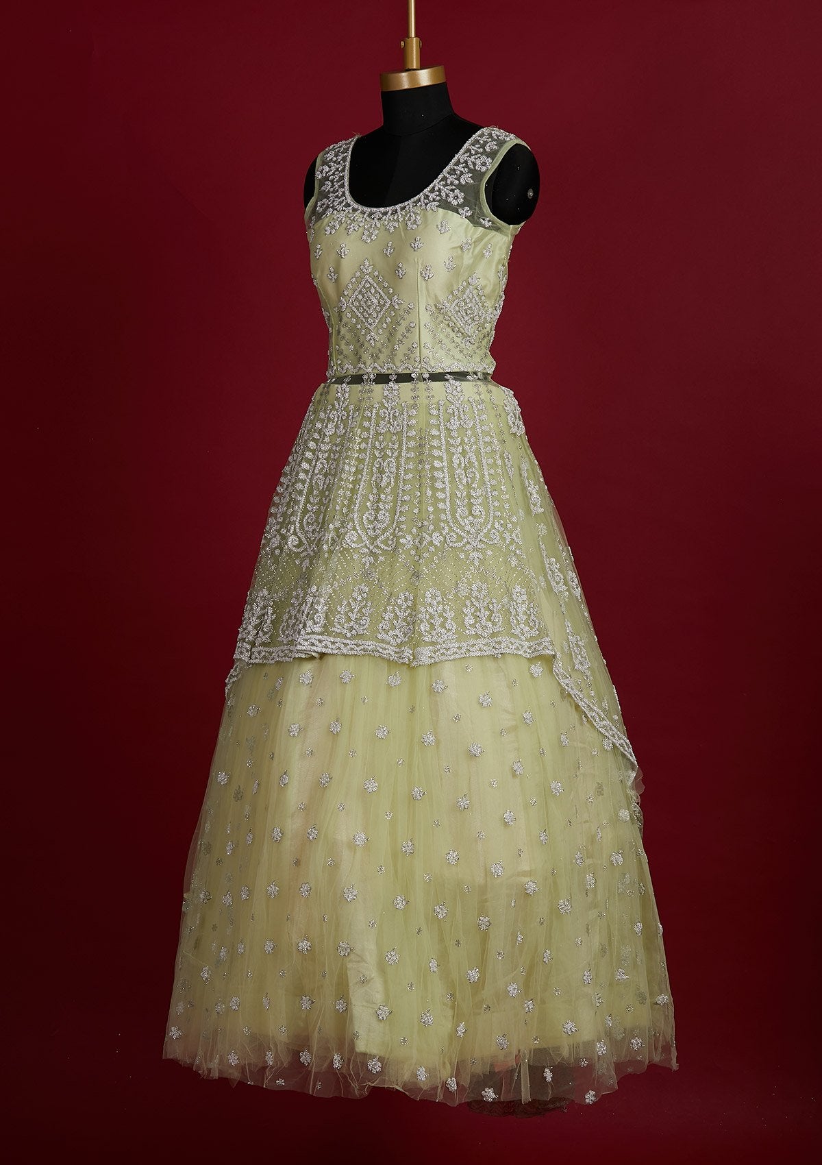 Pista Green Glitter Net Designer Lehenga - Koskii