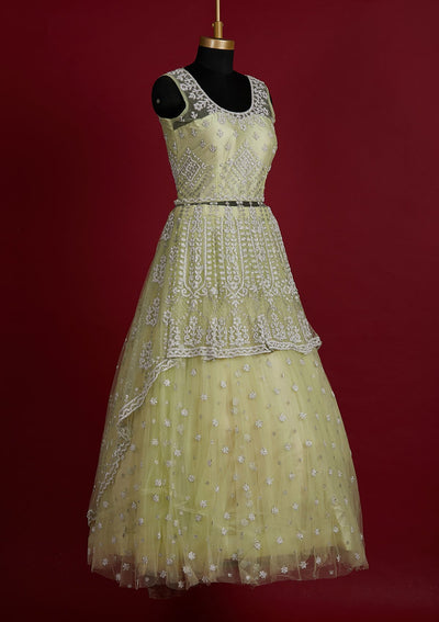 Pista Green Glitter Net Designer Lehenga - Koskii