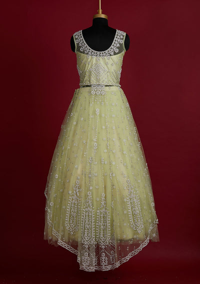 Pista Green Glitter Net Designer Lehenga - Koskii