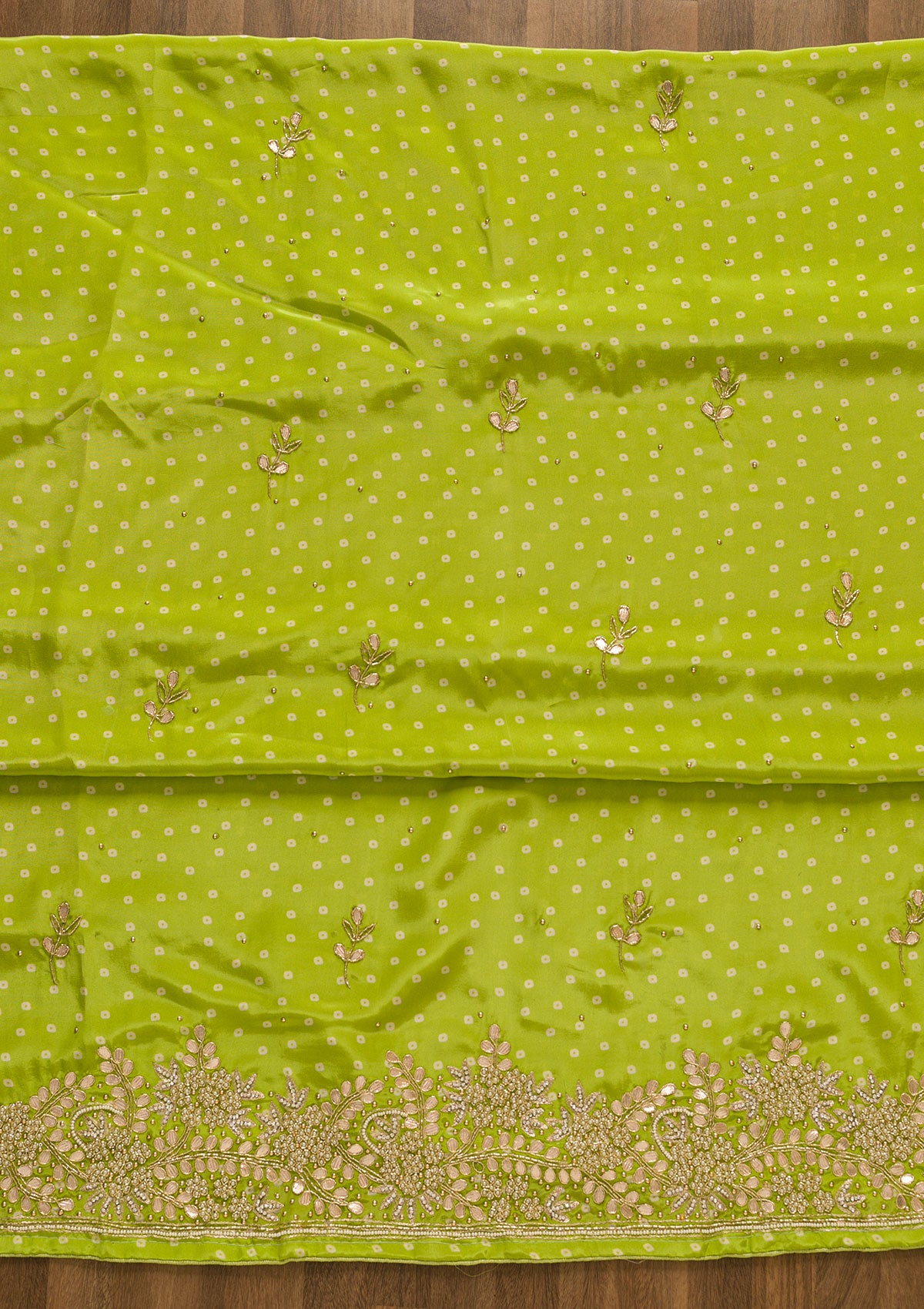 Pista Green Gotapatti Semi Crepe Unstitched Salwar Suit-Koskii