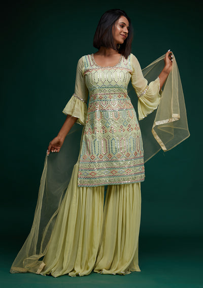 Pista Green Gotapatti Georgette Designer Salwar Suit - Koskii
