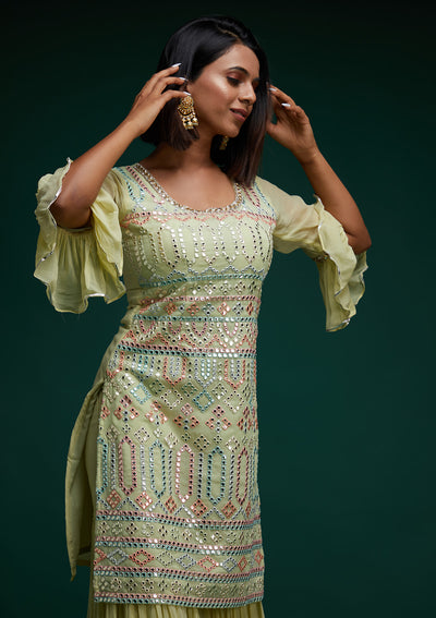 Pista Green Gotapatti Georgette Designer Salwar Suit - Koskii