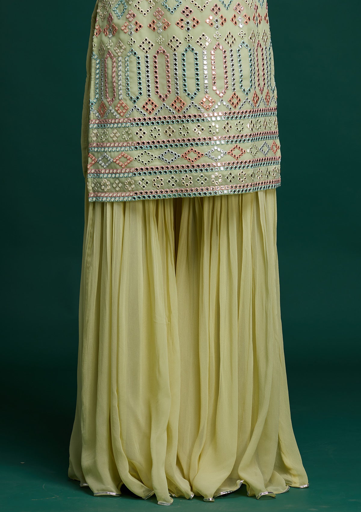 Pista Green Gotapatti Georgette Designer Salwar Suit - Koskii