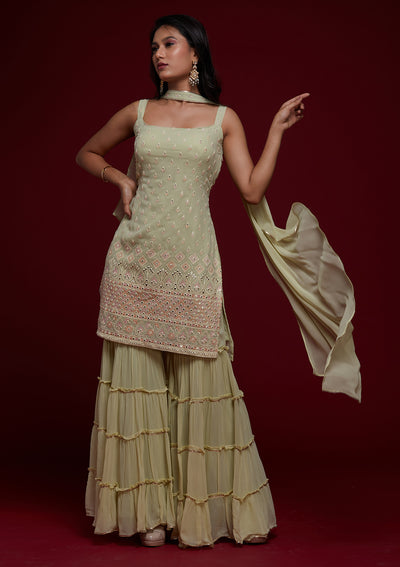Pista Green Gotapatti Georgette Designer Salwar Suit - Koskii