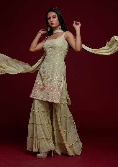 Pista Green Gotapatti Georgette Designer Salwar Suit - Koskii