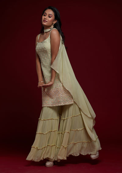 Pista Green Gotapatti Georgette Designer Salwar Suit - Koskii