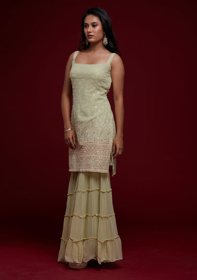 Pista Green Gotapatti Georgette Designer Salwar Suit - Koskii