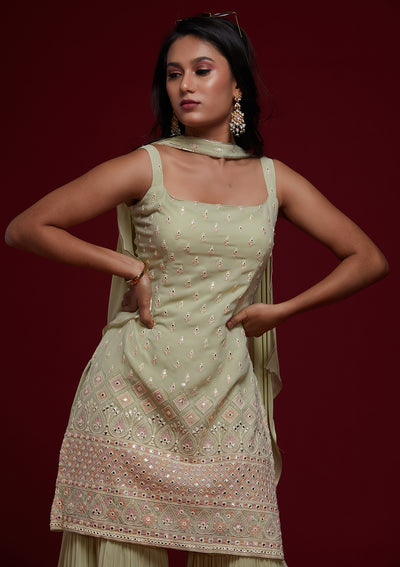 Pista Green Gotapatti Georgette Designer Salwar Suit - Koskii