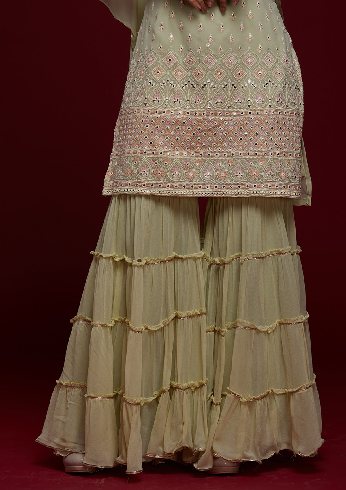Pista Green Gotapatti Georgette Designer Salwar Suit - Koskii