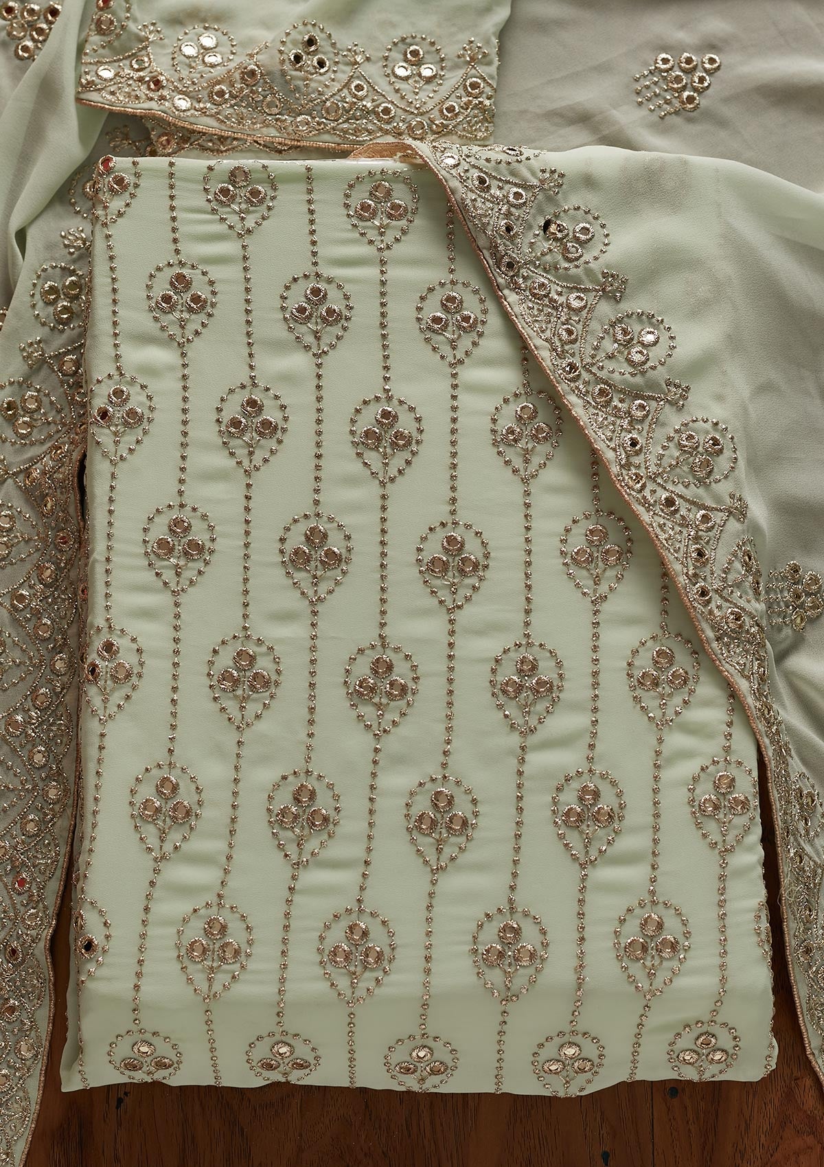 Pista Green Gotapatti Georgette Designer Unstitched Salwar Suit - koskii