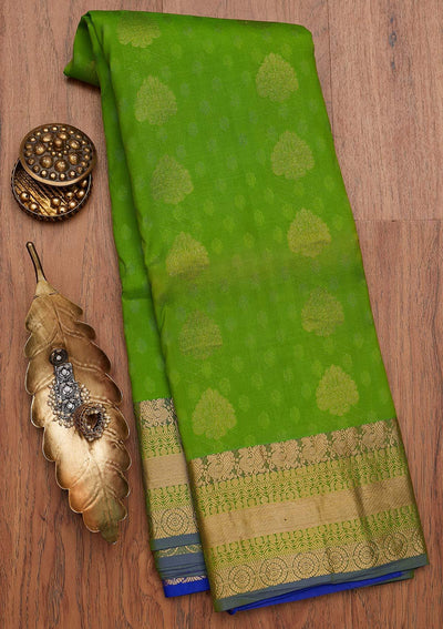 Pista Green Jacquard Pure Silk Designer Saree - koskii