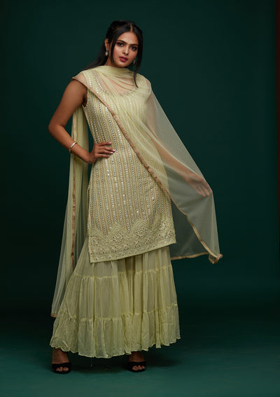 Pista Green Mirrorwork Georgette Designer Salwar Suit - Koskii