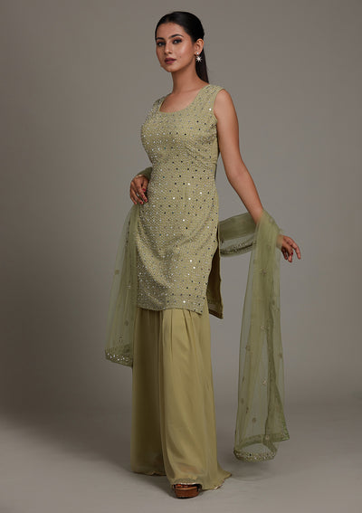 Pista Green Mirrorwork Georgette Salwar Suit-Koskii