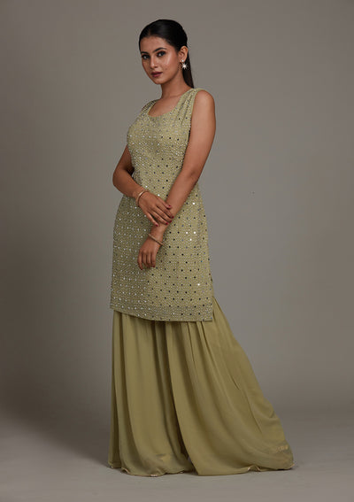Pista Green Mirrorwork Georgette Salwar Suit-Koskii