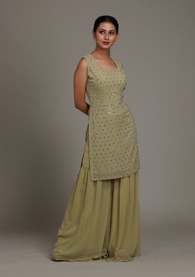 Pista Green Mirrorwork Georgette Salwar Suit-Koskii