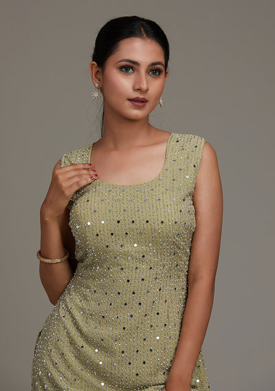 Pista Green Mirrorwork Georgette Salwar Suit-Koskii