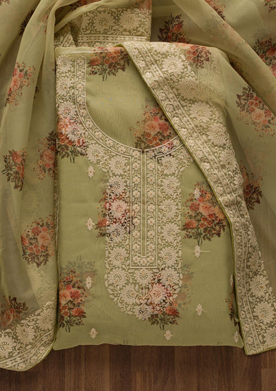 Pista Green Print Georgette Unstitched Salwar Suit-Koskii