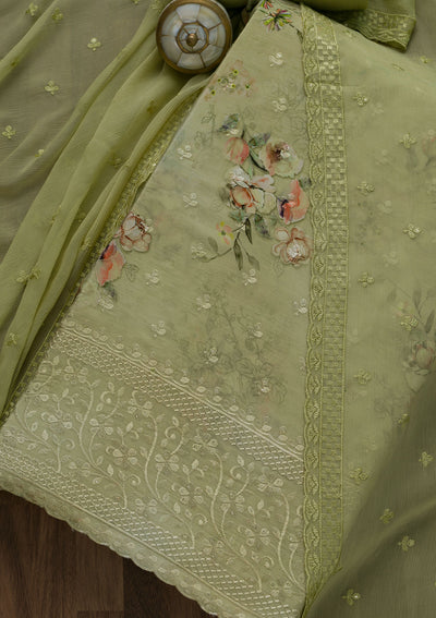 Pista Green Printed Tissue Unstitched Salwar Suit-Koskii