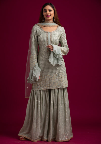 Pista Green Sequins Georgette Designer Salwar-Suit - koskii