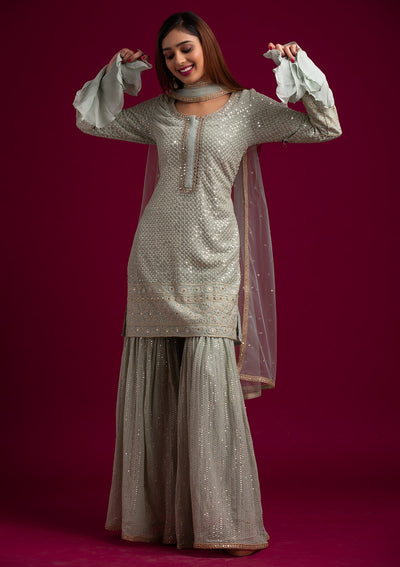 Pista Green Sequins Georgette Designer Salwar-Suit - koskii