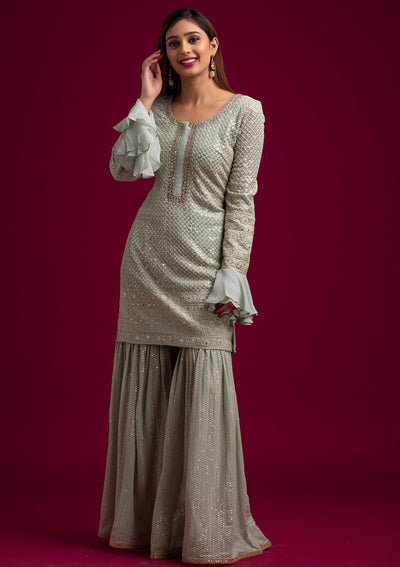 Pista Green Sequins Georgette Designer Salwar-Suit - koskii