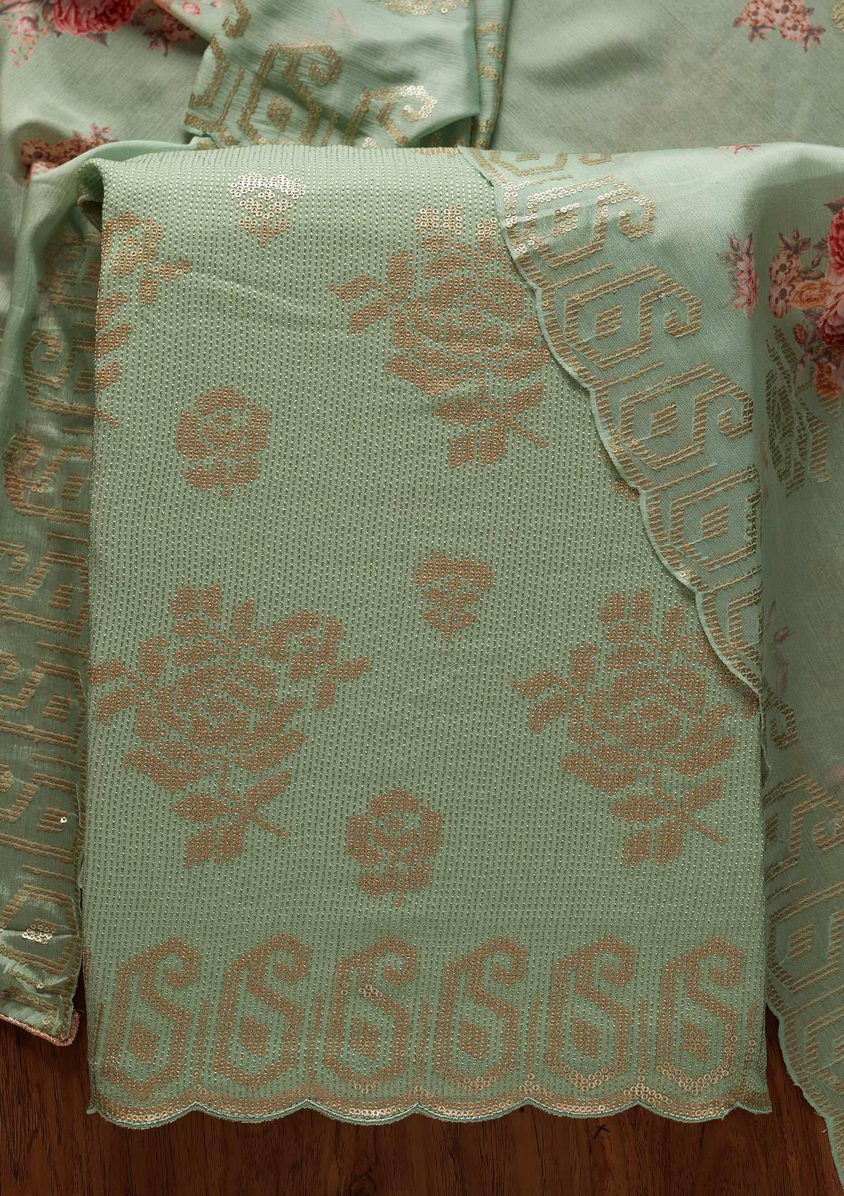 Pista Green Sequins Georgette Designer Unstitched Salwar Suit - koskii