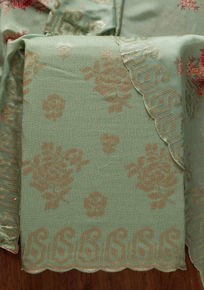 Pista Green Sequins Georgette Designer Unstitched Salwar Suit - koskii
