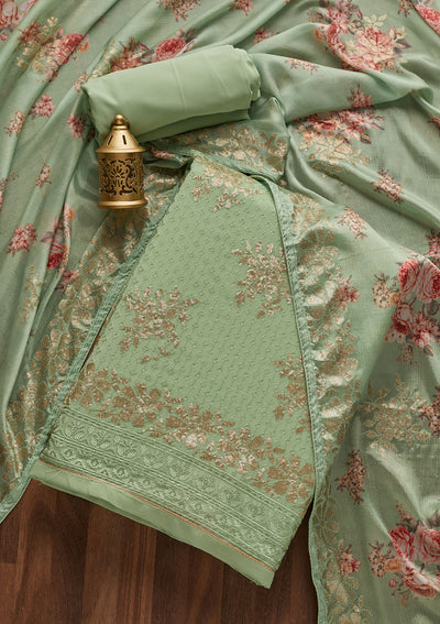 Pista Green Sequins Georgette Designer Unstitched Salwar Suit - Koskii