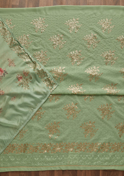 Pista Green Sequins Georgette Designer Unstitched Salwar Suit - Koskii