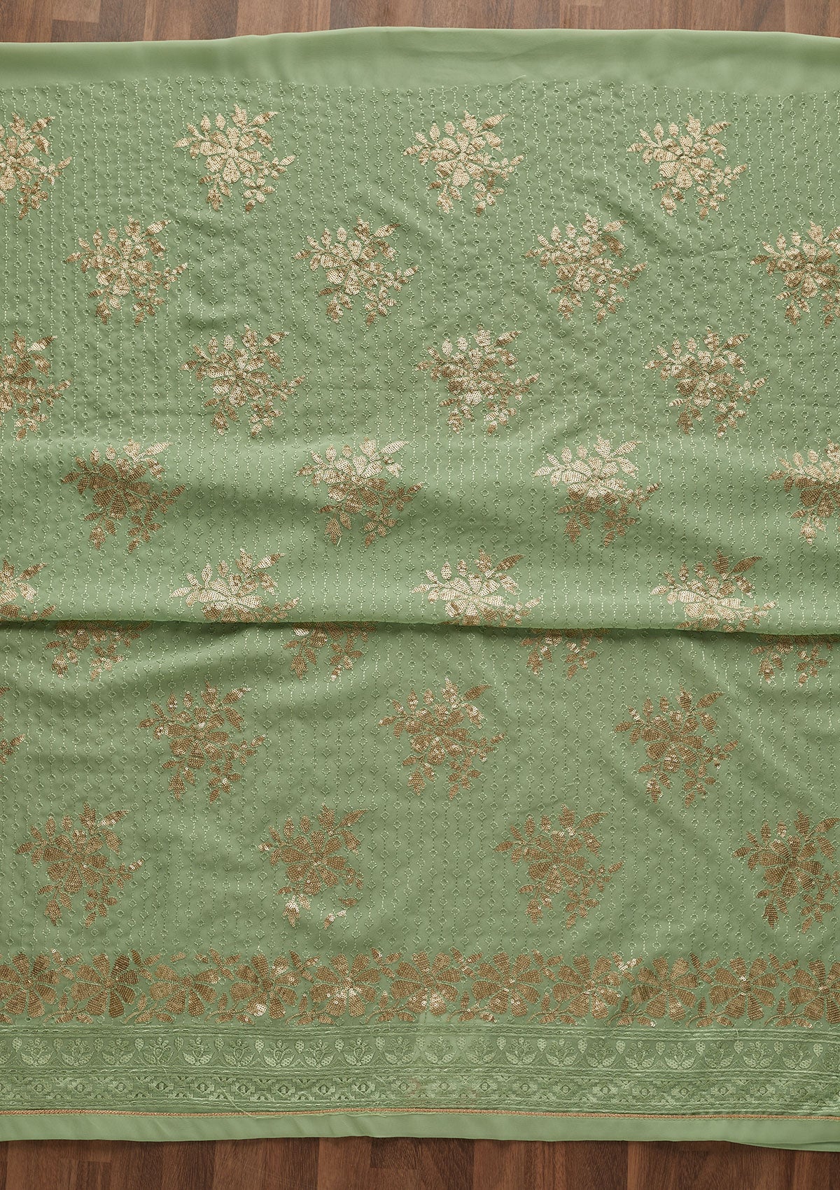 Pista Green Sequins Georgette Designer Unstitched Salwar Suit - Koskii