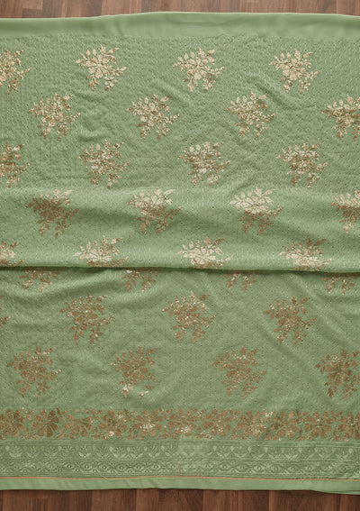 Pista Green Sequins Georgette Designer Unstitched Salwar Suit - Koskii