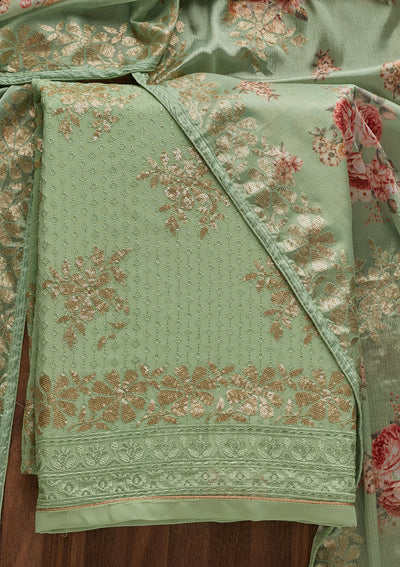Pista Green Sequins Georgette Designer Unstitched Salwar Suit - Koskii