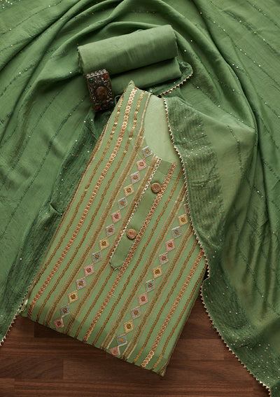 Pista Green Sequins Georgette Designer Unstitched Salwar Suit - Koskii