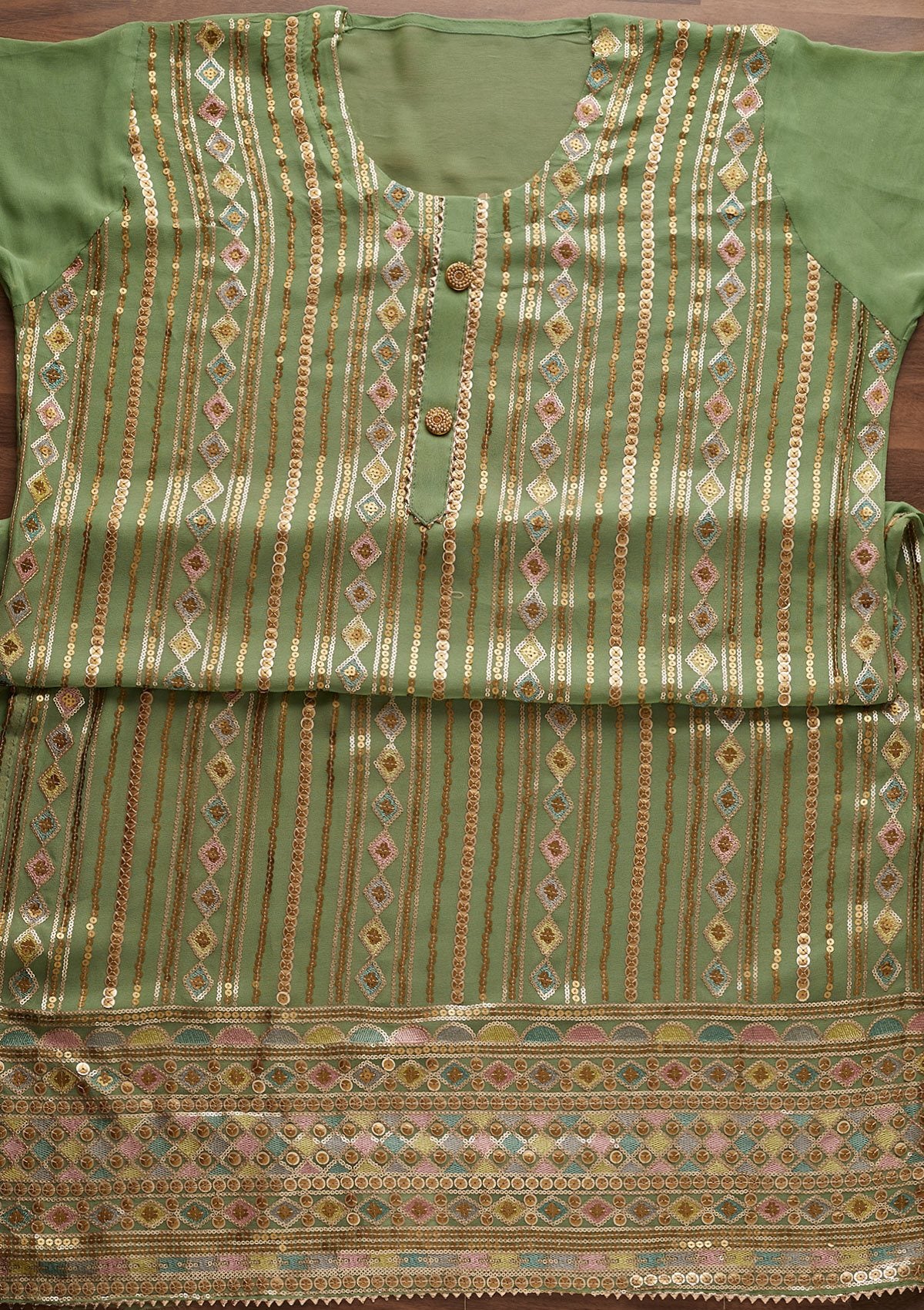 Pista Green Sequins Georgette Designer Unstitched Salwar Suit - Koskii