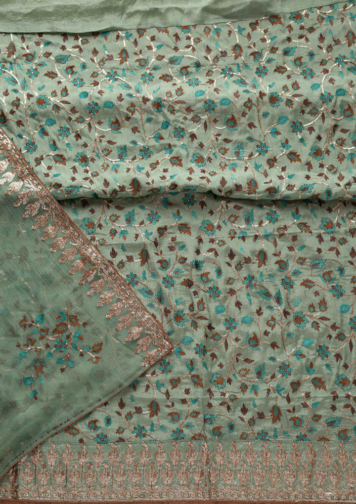 Pista Green Sequins Semi Crepe Designer Unstitched Salwar Suit - koskii