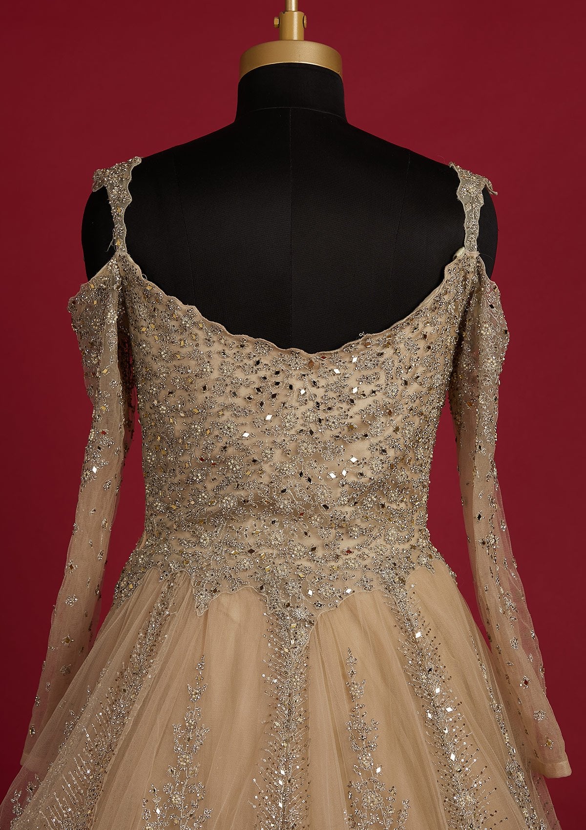 Pista Green Silver Stonework Net Designer Gown - koskii
