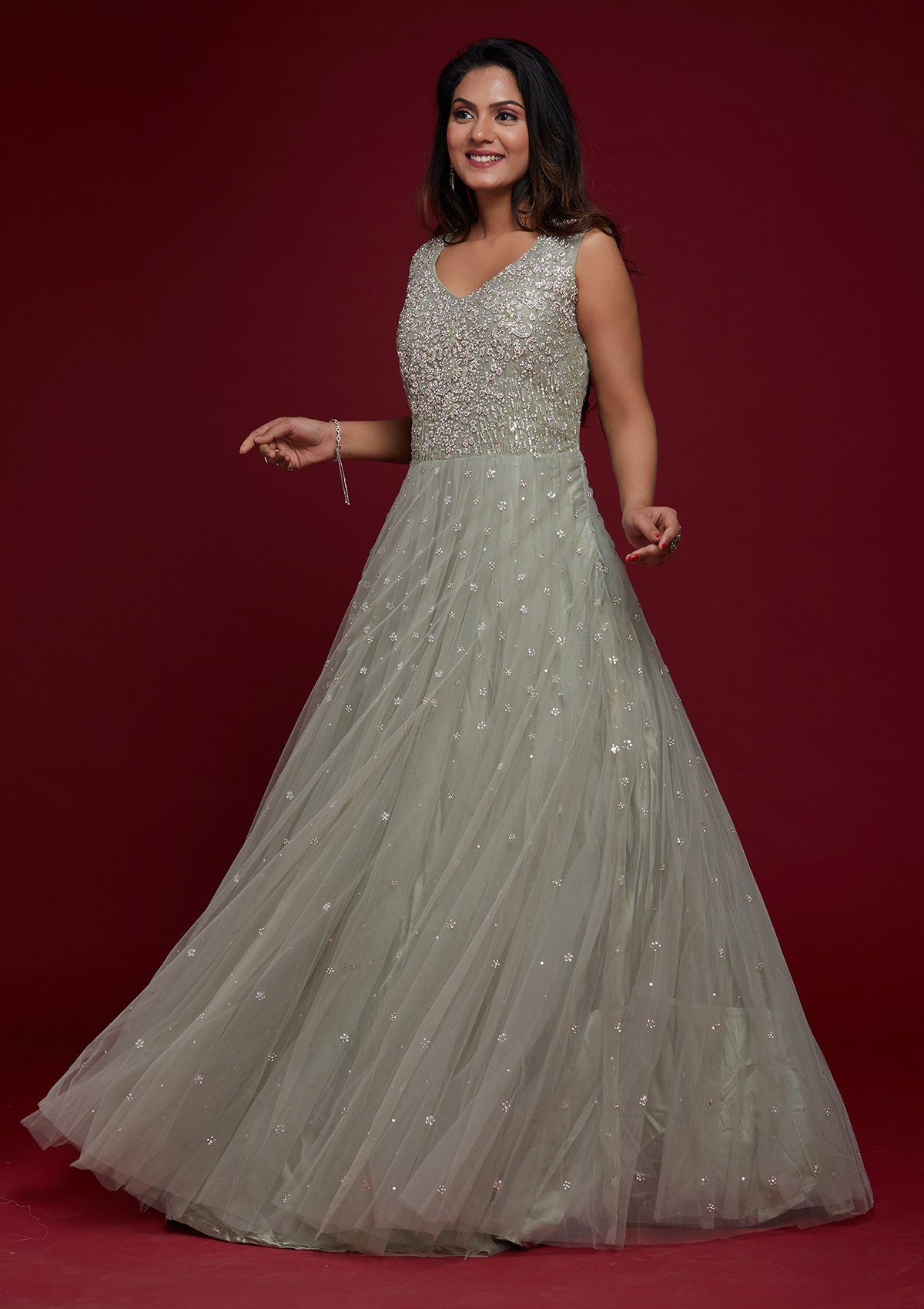 Silver net dress online