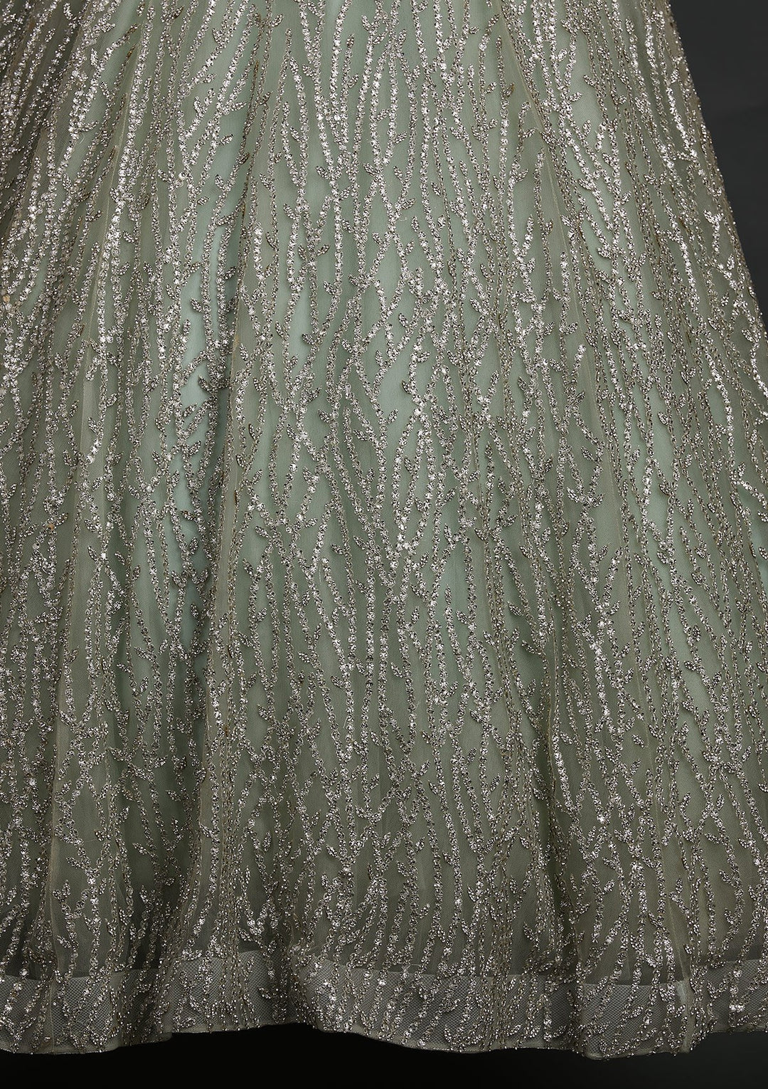 Pista Green Silver Stonework Net Designer Lehenga - koskii