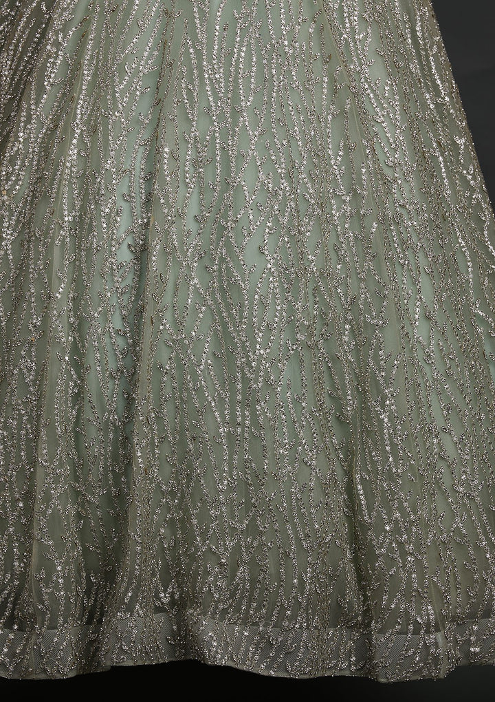 Pista Green Silver Stonework Net Designer Lehenga - koskii
