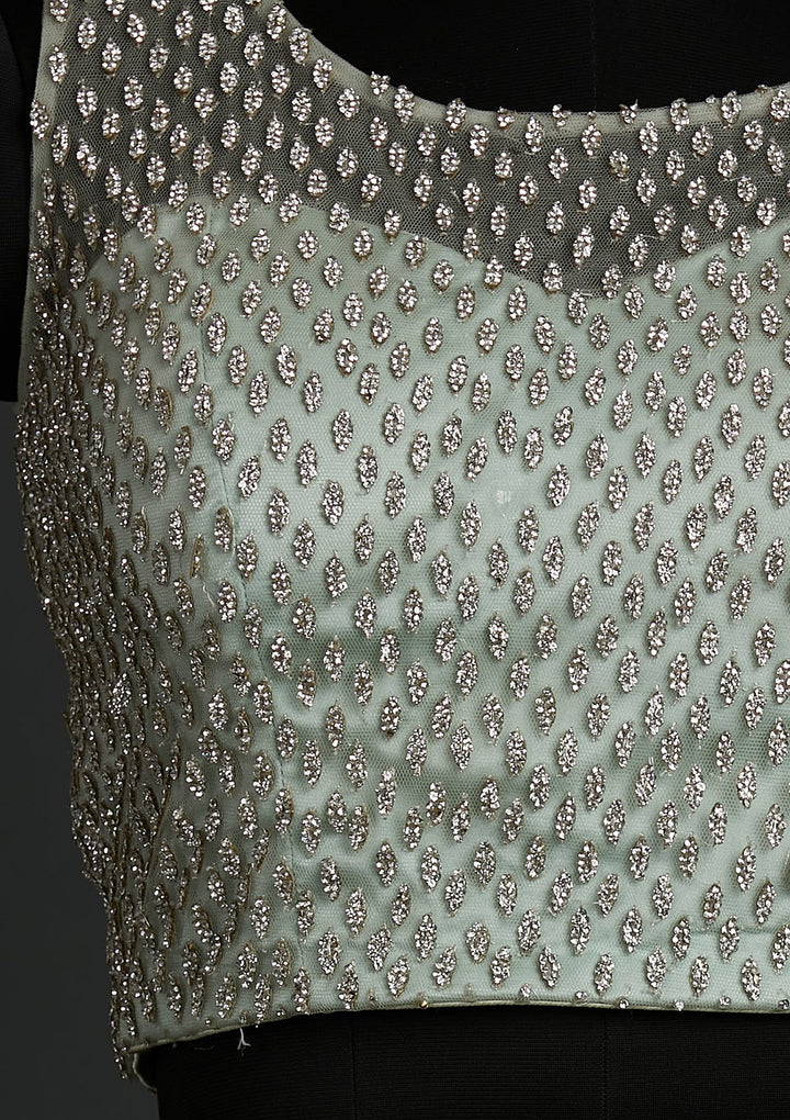 Pista Green Silver Stonework Net Designer Lehenga - koskii