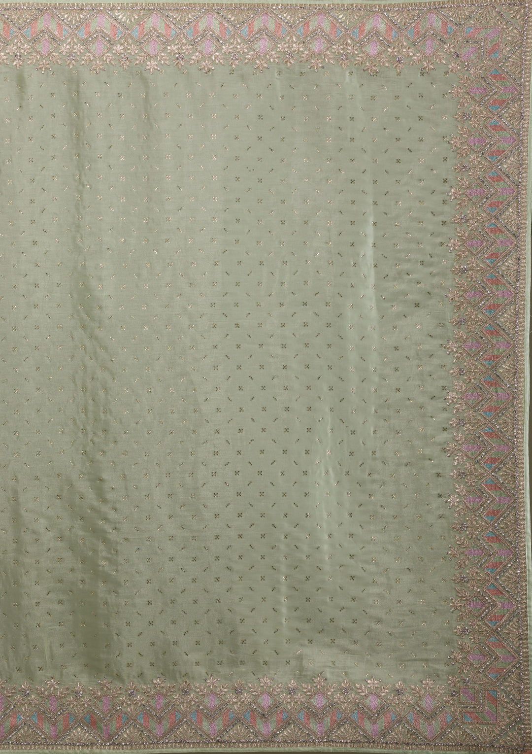 Pista Green Stonework Satin Saree-Koskii