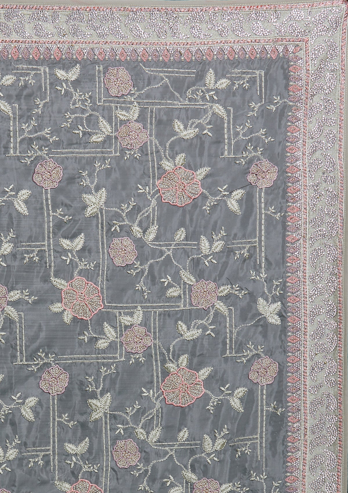 Pista Green Silver Stonework Tissue Saree - Koskii